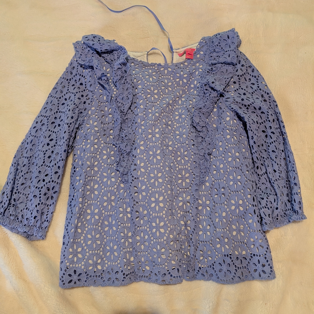 Lilly Pulitzer Blue Ruffled 3/4 Sleeve Blouse